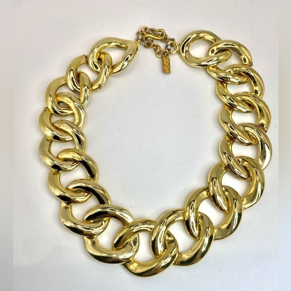 Vintage YSL Yves Saint Laurent Signed Runway Chunky Gold Plated Link Chain - Picture 6 of 11